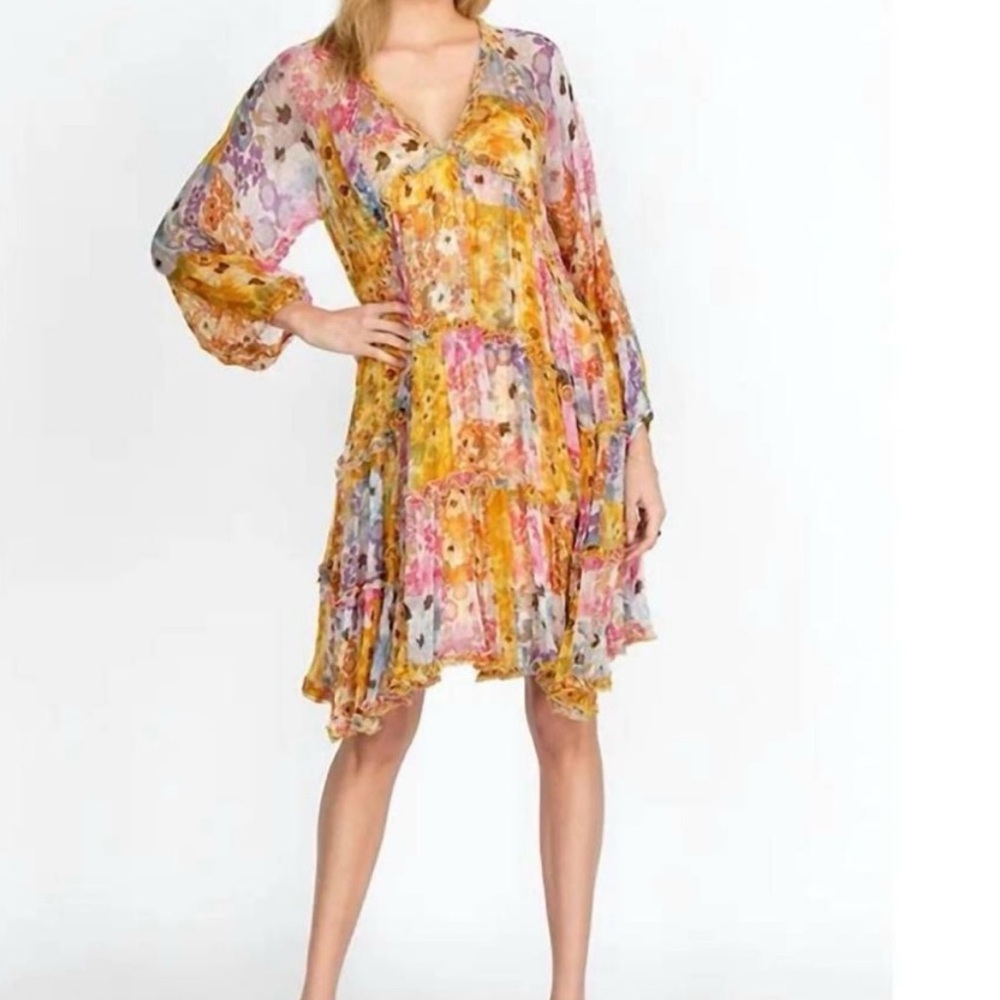 Johnny Was Renee Mini Dress
Tiered Floral-Print Dress 
Size Small